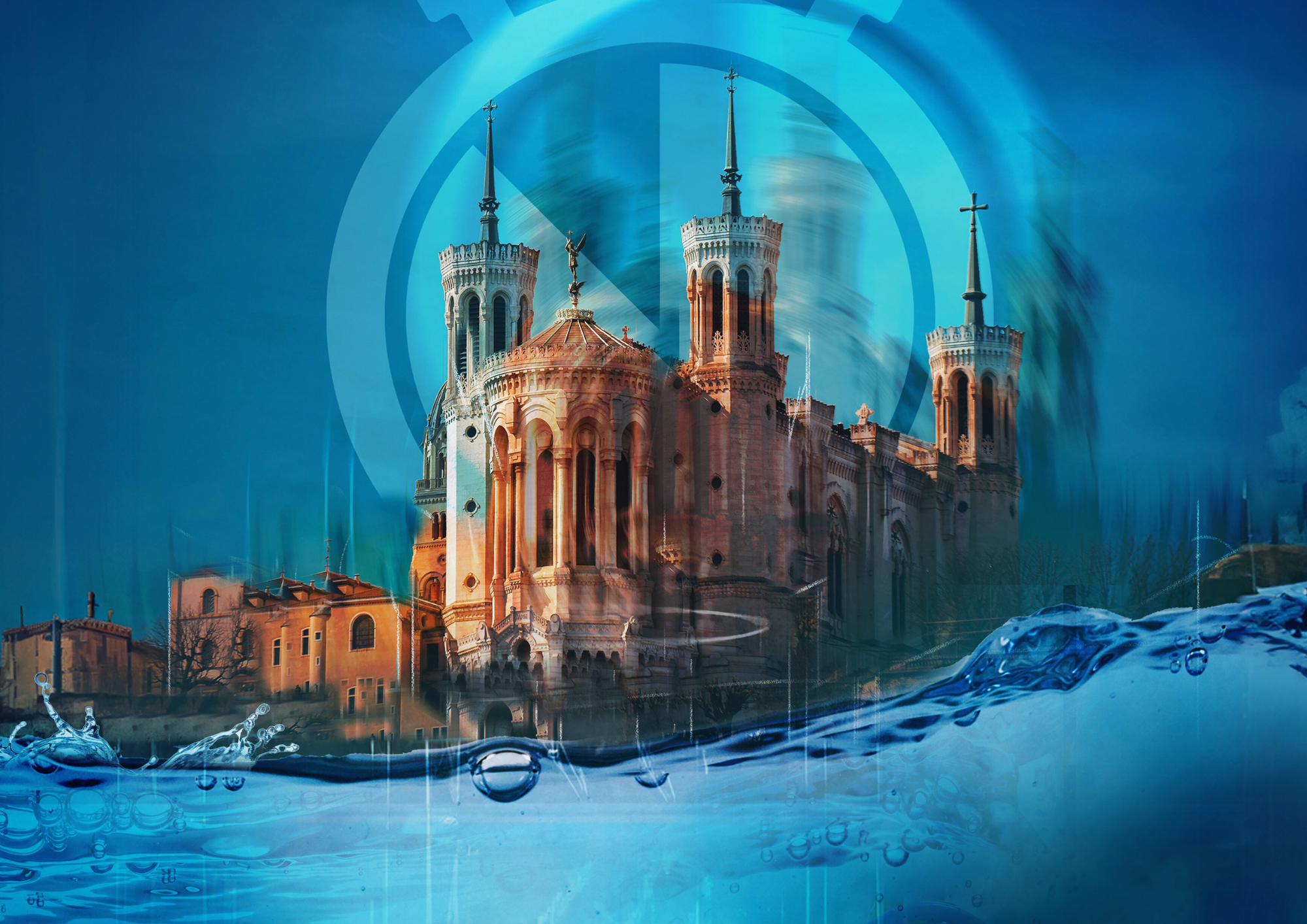 Dessin de la basilique sous l'eau suite au thème de notre nouvelle escape game "Fourvière sous pression" proposé au Carré Fourvière